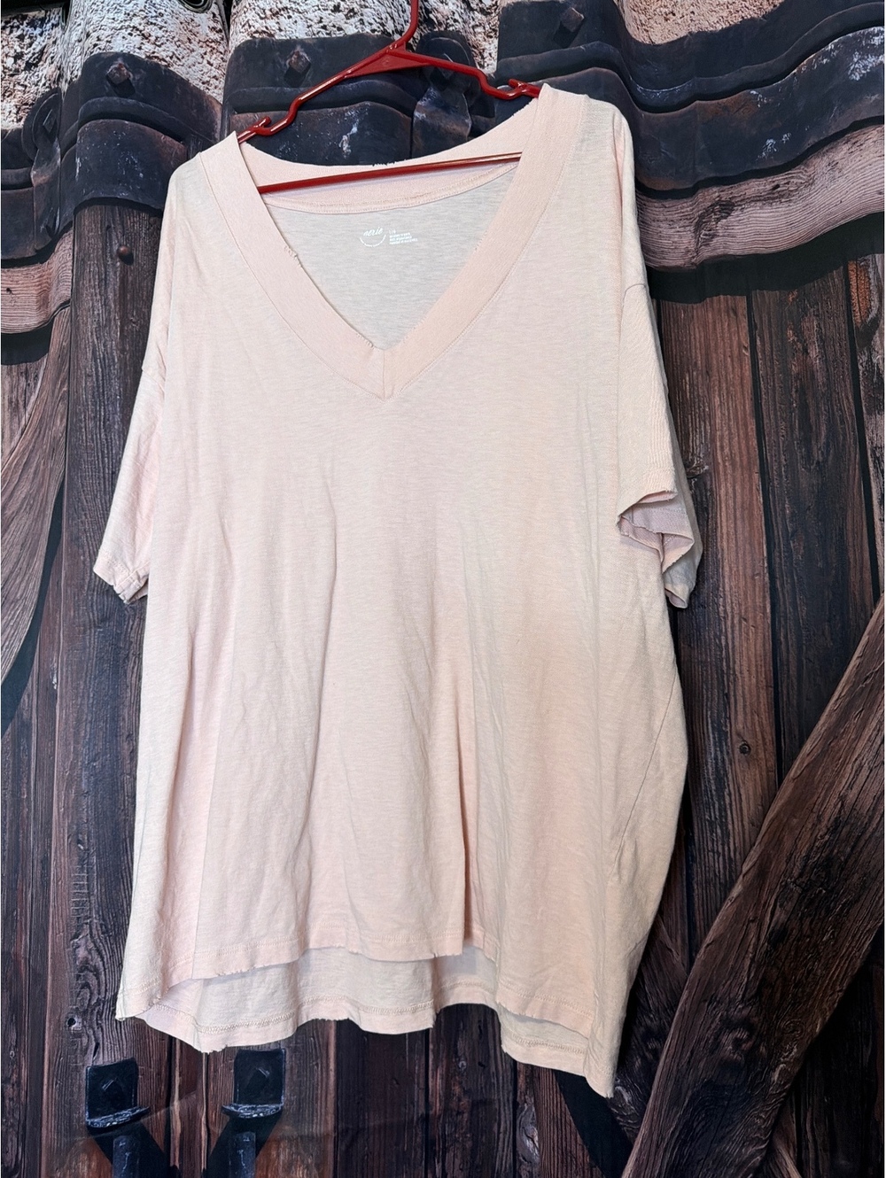 Aerie Light Pink V-Neck Oversized T-Shirt Large